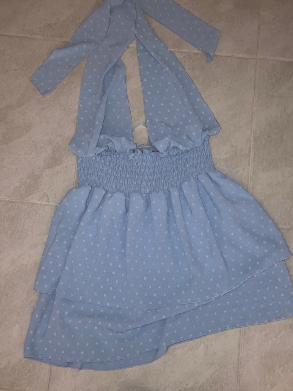 SHEIN Sky Blue Polka Dot Backless Halter Dress